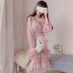 softjoy:pink lace and ruffle dress: 1 / 2