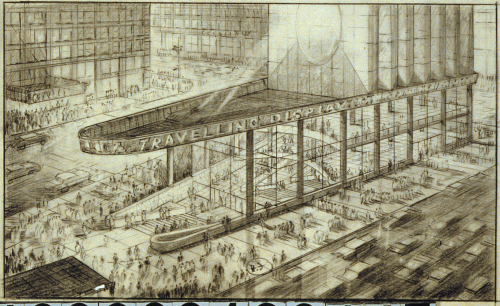 Hugh Ferris drawing from the 1920s or 1930s that looks, well, incredibly modern.
From Wikipedia:
“ Hugh Ferriss (1889 – 1962) was an American delineator (one who creates perspective drawings of buildings) and architect. According to Daniel Okrent,...