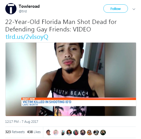 black-to-the-bones:A Florida man was murdered early Sunday morning defending his gay friends from a 
