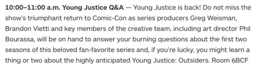 Young Justice panel at San Diego Comic Con with Greg Weisman, Brandon Vietti and Phil Bourassa on Fr