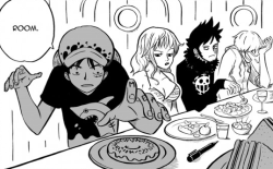juraquille:  Most perfect detail of this picture: Luffy having “Meat” written down on his left hand. 