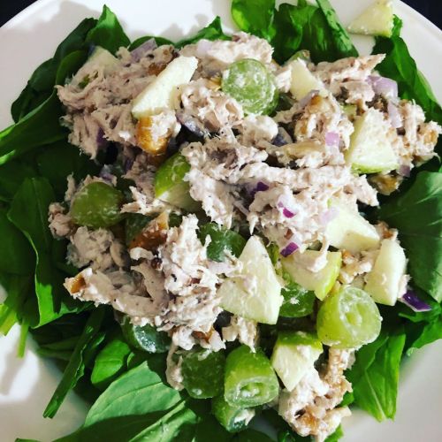 Southern chicken salad on rocca. I made the chicken salad with green grapes, green apple, red onion,