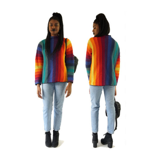 90s Chunky Vertical Stripe Rainbow Sweater (buy here)