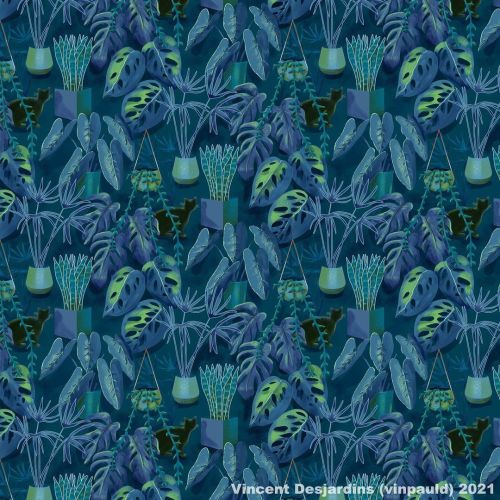 My Houseplants at Night design is my entry for Spoonflower’s upcoming Moody Tropical Flora cha