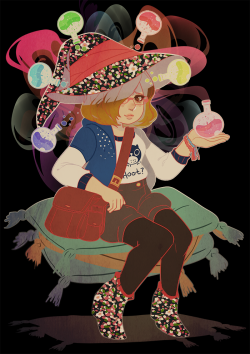 shilloshilloh:  Late Witchsona drawsShe feeds on depression and turns it into healing magic.Terrible fashion sense and appreciates comfortable pillows.