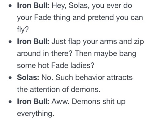 primeval-goddess:Some of my favourite dialogue involving Solas.