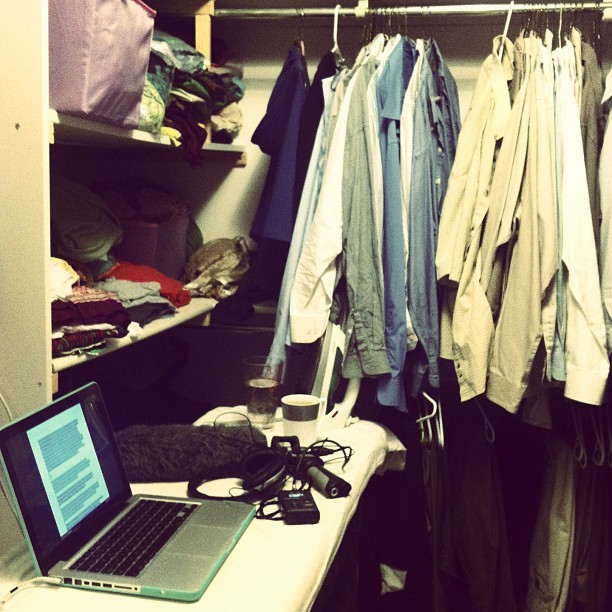 And my recording studio these days doubles as my parents’ closet. #freelancelife