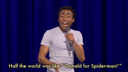 rurone:  raptorific:  timecannotberewritten:  raptorific:   Donald Glover on the suggestion that he play Spider-Man  Doctor Who fans should probably be prepared for this, because this goes down every time a new Doctor is going to be cast and a black actor