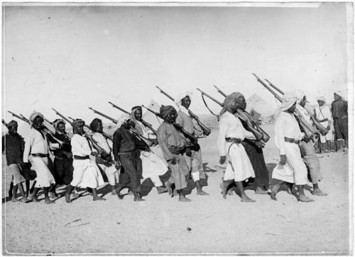 scrapironflotilla: Bedouin fighters being trained in drill, 1918.