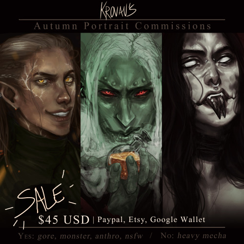 I’m trying to save money to move to a better situation so I’m opening a flat-rate sale on portraits alongside my usual commissions. These portraits will be styled according to content, so no two portraits will be exactly the same, though all will