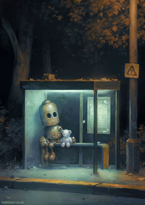 sciencefictionworld:  A robot and his little buddy.  Art by Matt Dixonhttps://www.mattdixon.co.uk/