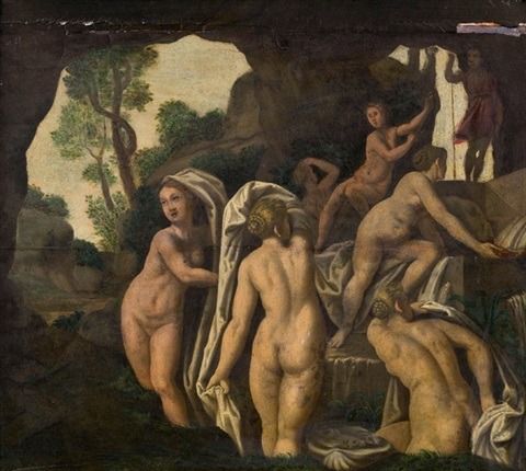 Follower of Giulio Romano (b. ca. 1499–1546)Actaeon watches Diana and her nymphs in the bathroom