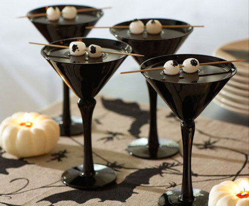 Black martini glasses eyeball Halloween party.