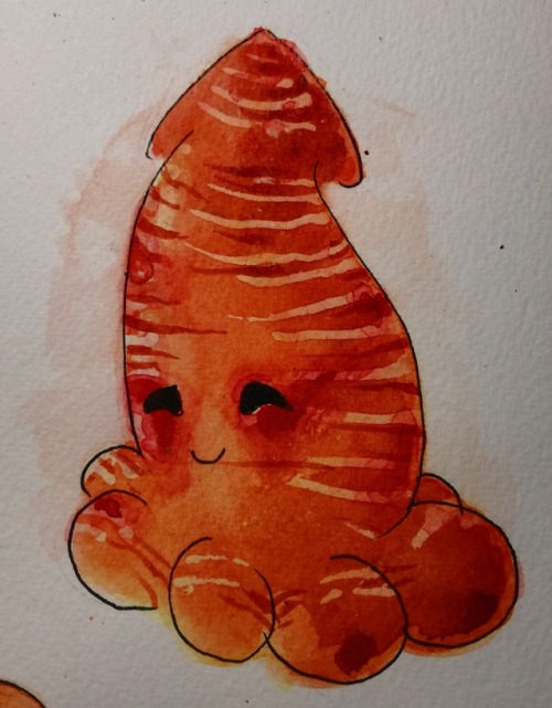 Another octopus to practice watercolour with^^ Maybe he&rsquo;s a little bit to red