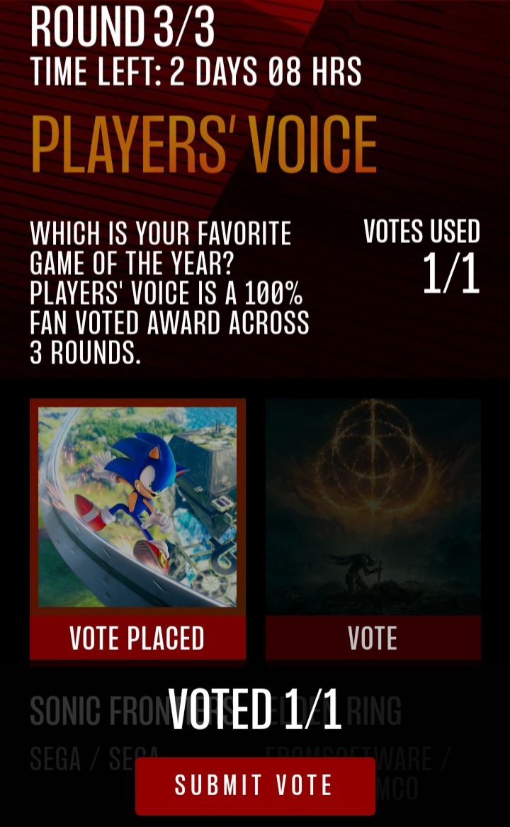FINAL ROUND of voting for the Game Awards Player's Voice! Lets go