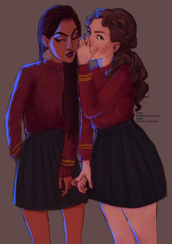 fridouw: Here is my contribution to @meabhd‘s coloring contest! She did the lines, I did the coloring.  I had sooooo fun with this, mostly cause they are Harry Potter characters (Parvati Patil and Lavender Brown) but also cause I tried a new coloring