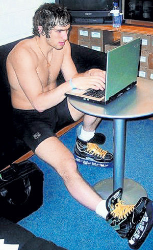 I have no idea exactly why Alex Ovechkin is on the computer in nothing but tight briefs and skates, but I assume he’s trying to cyber-seduce another hockey player who asked what he was wearing.