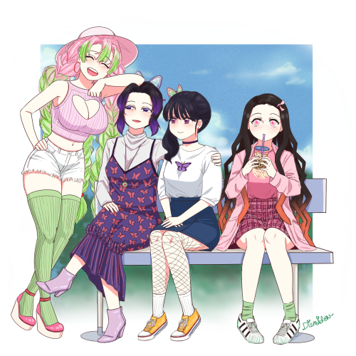 dismaidenart: Demon Slayer girls wearing some modern outfits!