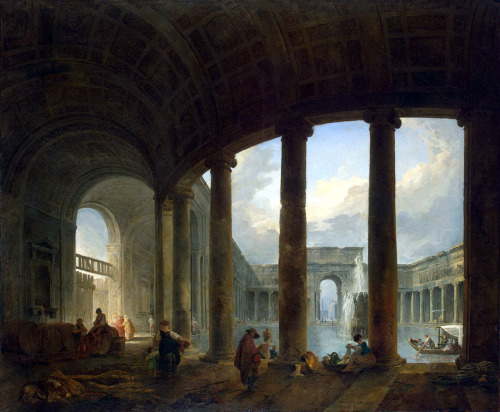 Hubert Robert - Swimming Pool, Surrounded by Colonnade - 1770 Hubert Robert - Ancient Ruins Used as 