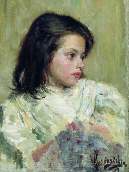 master-painters:Boris Mikhailovich Kustodiev - Head of a Girl - 1897