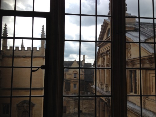 Looking out from the Bodleian Library.