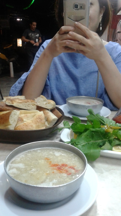 Mabel with our supper of #iskembe. Tripe soup. Great for hangovers. İstanbul, Turkey. 