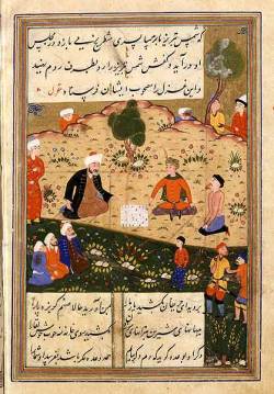 fyeah-history:  Shams Tabrizi in a circa 1503 copy of his disciple Rumi’s poem, the “Diwan-e Shams-e Tabriz-i”Shams Tabrizi is believed to have been an Ismaili Dai and his relationship with Rumi a symbolic manifestation of the sacred relationship