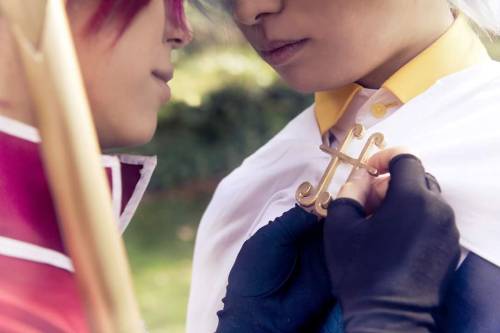 tsunderehairflip:  Photo by @gryfeathr Genderbend Sayaka @derelictjet Genderbend Kyoko @tsunderehair