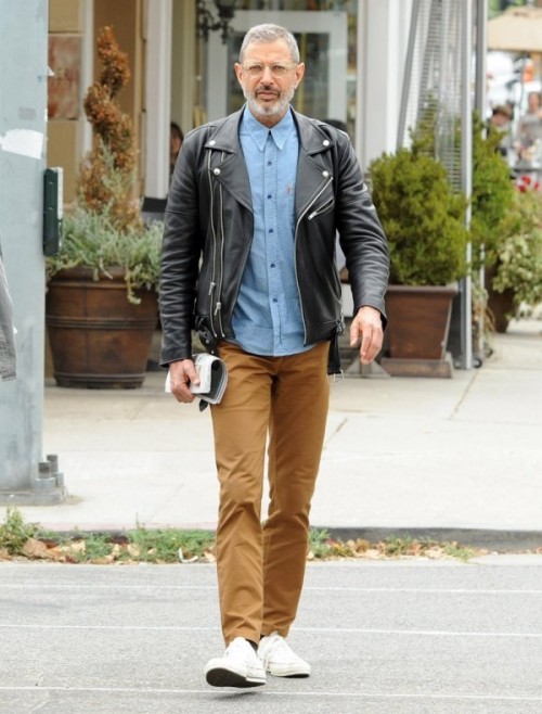 snatch-comix:jeff goldblum wearing a levi’s orange tab shirt, oliver peoples glasses, and 1970s conv