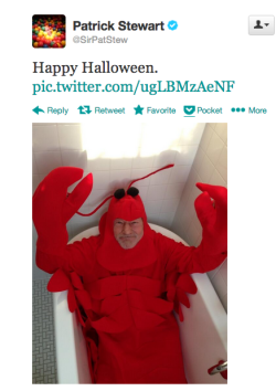 ellievhall:  Patrick Stewart. As a lobster. For Halloween. [x] 