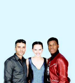 : Oscar Isaac, Daisy Ridley and John Boyega.