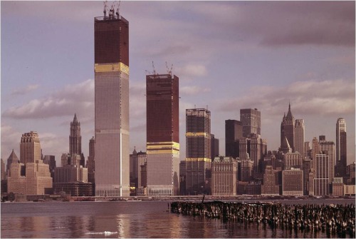 historicaltimes: Construction of the World Trade Center circa 1970.