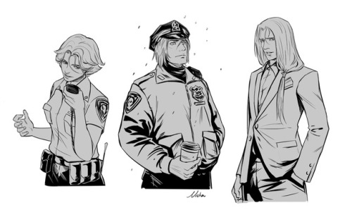 Castlevania Modern AU~ OfficerSypha Belnades, Officer Trevor Belmont (yet has a scar), and the only 