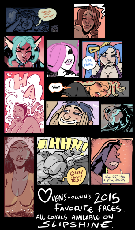 My favorite expressions from all the comics I made for slipshine this year! I would like to thank JB