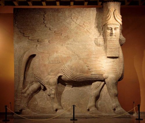gazophylacium:Assyrian Lamassu (protective spirit one of  two 40 ton statues flanking the entra