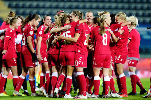 Denmark National Team celebrates after qualifying during UEFA Women&rsquo;s EURO 2022 qualifier 