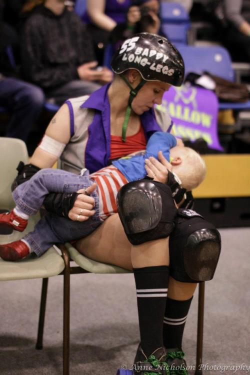 Feeding my 6 month old at half time.Baddy Long-Legs - Otautahi Roller Derby League, Christchurch, NE