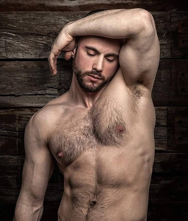 Hairy chest gay men masturbating