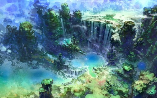 kyuubi22:  water landscapes trees fantasy art artwork lakes waterfalls lagoon - Wallpaper (#2645877) / Wallbase.cc