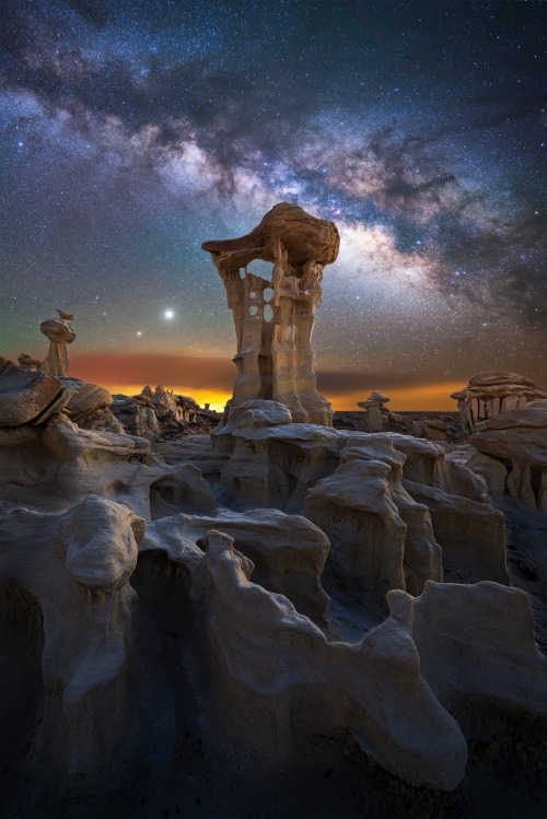 exposenature: The Milky Way, Jupiter and Saturn captured over otherworldly rock formations in a remo