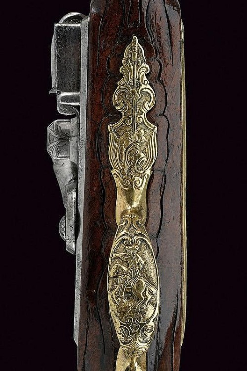 A Bavarian flintlock pistol crafted by J. Kuchenreiter, late 18th century.