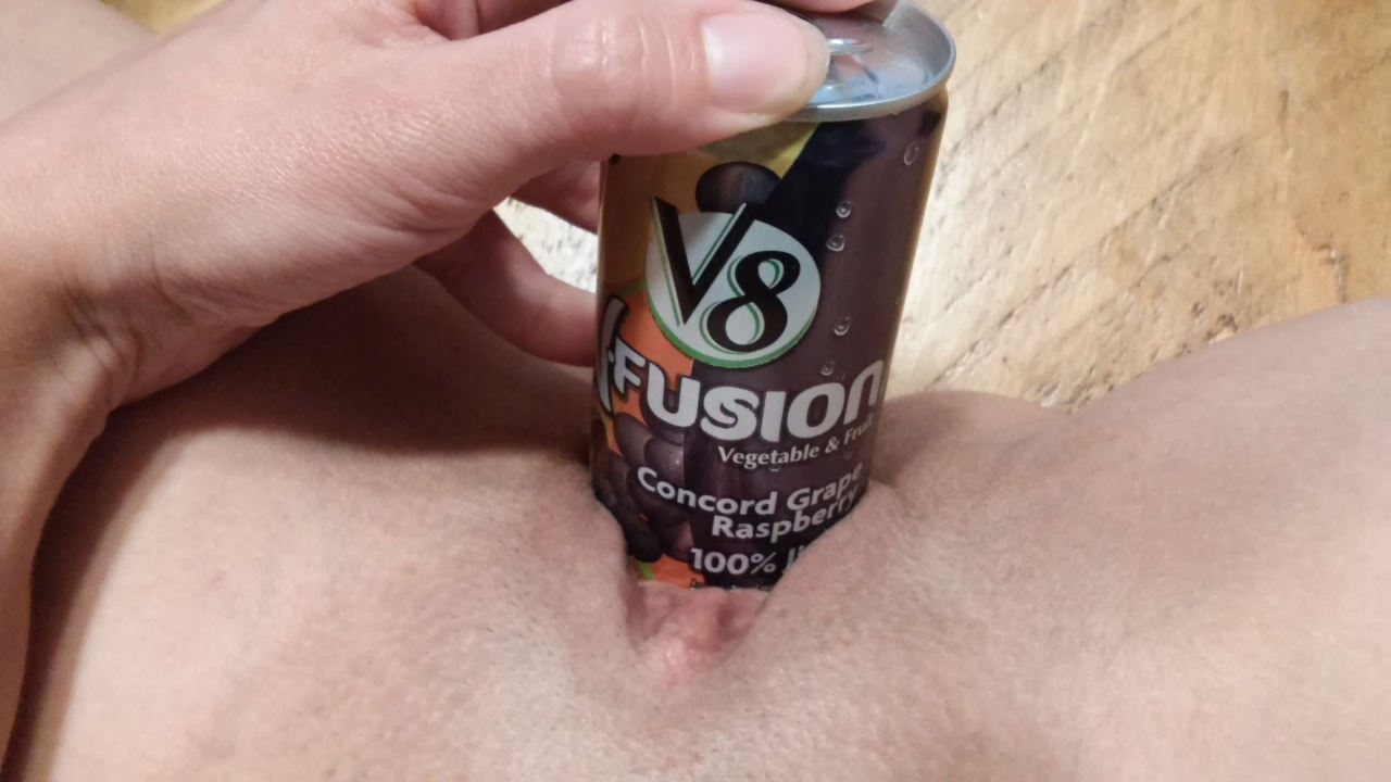 klrspussy:  Squeezing a V8 can into my pussy as a reward for a special follower!