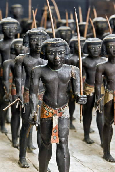 Model of Nubian ArchersThese wooden models of 40 Nubian archers are grouped together on the same ped