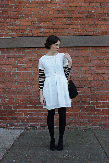 How to wear a summer dress in winter? Take a cue from Kater of All This Happiness and layer a striped top beneath!