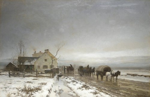 Anders Andersen-Lundby - The long and wintery road (1883)