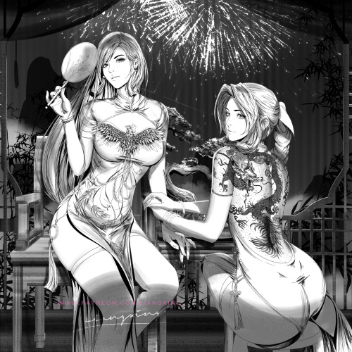 Happy Spring Festival！The next painting preview,cheongsam Tifa and Aerith!Follow my new twitter acco