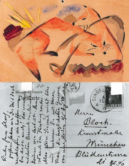 nobrashfestivity:Franz Marc’s Beautiful hand-painted postcards sent to his friends, including Paul K