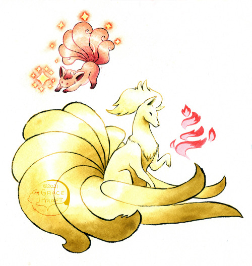 gracekraft:Vulpix and Ninetales for the Johtodex!Between the version exclusive fire canines I’ve alw