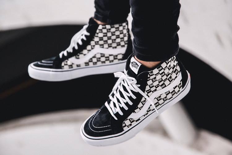 vans sk8 hi black and white on feet