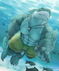 ralphthefeline:    A swim instructor shark is taking a leisure swim in the ocean, because what is what fish do =w= swim around~! Guess if he feel like eating he can get those fish that are swimming around him XD  